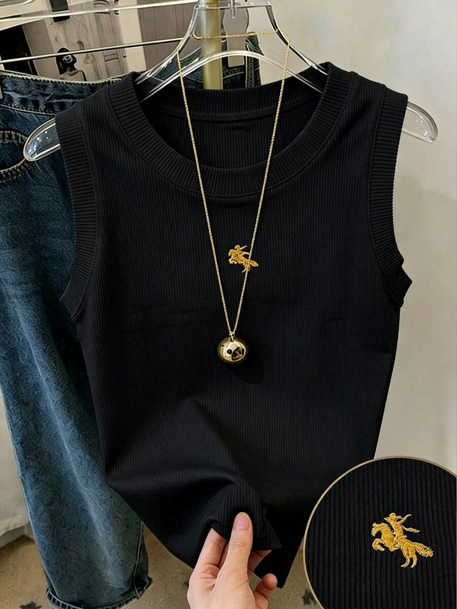 Franclia 女士无袖刺绣休闲/工作衬衫，白色背心 Ytk 服装 Yk2k 上衣 女士服装 女式上衣 Yk 服装