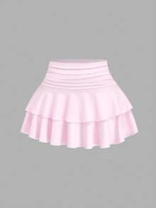 Sweetra Large Size Women's Blush Pink Summer Elegant Formal Wedding Guest Set,Antique Bronze Metal Floral Sloping Shoulder Camisole & Pleated Layered Skirt - Pink - View 3