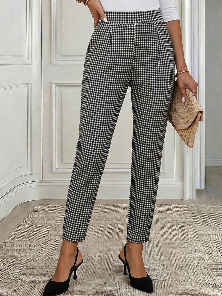 Women's Fashionable Commuter Black And White Plaid Pants Women's Pants Elegant Pants For Women Winter Women Pants Fall Pants Stylish Women's Pants Plaid