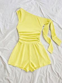 Soleia Sexy Asymmetric-Shoulder Tie Strap Flowy Jumpsuit In Light Yellow, Suitable For Party, Vacation, Music Festival, Boho, Holiday, Afternoon Tea Date - Pale Yellow - View 5