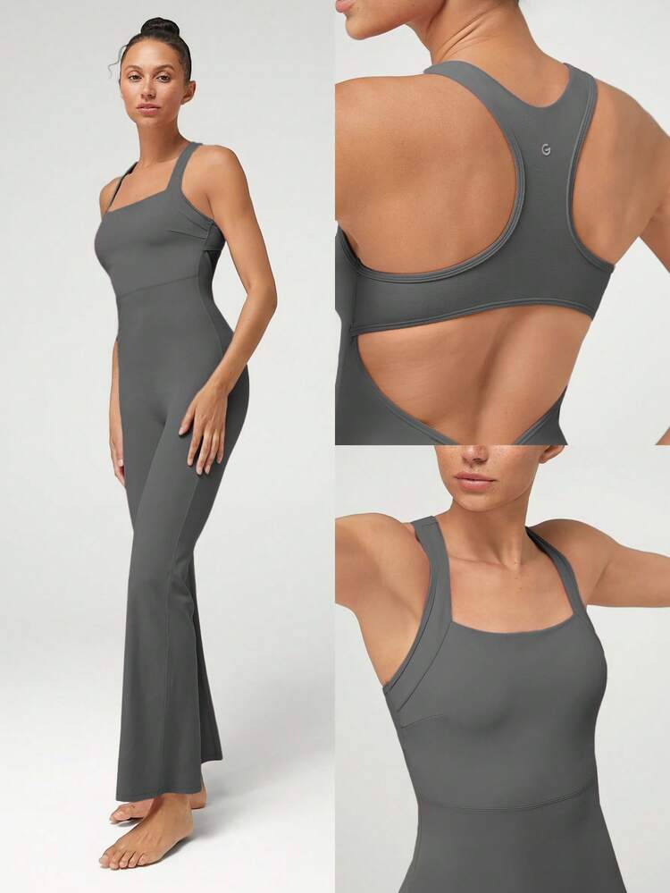 31" FeatherFit™ Racerback V-Shaped Scrunch Hip Cutout Back Jumpsuit Bodysuit Low Impact Yoga Pilates Daily