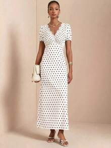 Vesra 女士波点印花蕾丝边法式度假连衣裙 - 白色 - 查看 3