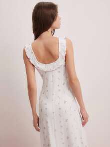 Elorette Jacquard Knit Ditsy Floral Ruffle Trim Nightgown Babydoll Perfect Summer, Bountiful Floral Splendor Cozy And Elegant Details - White - View 3