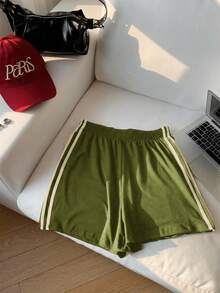 Comfortcana Contrast Striped Side Lounge Shorts - Green - View 8