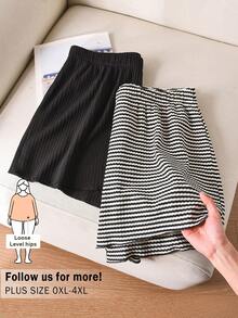 CosyJoli Plus Size Women Casual Textured Black & Striped Multi-Pack Shorts - Multicolor - View 1