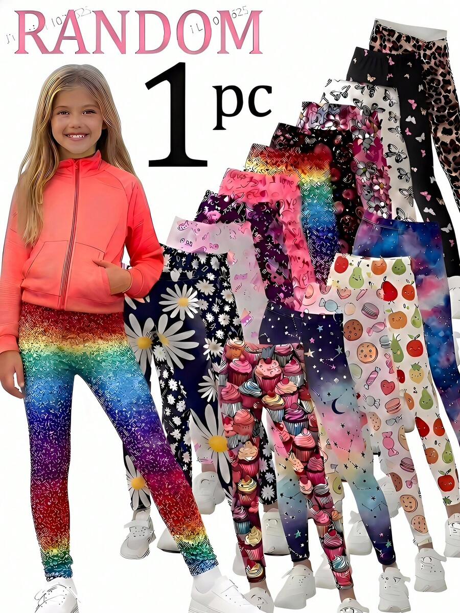 SHEIN Tween Girl All-Match Versatile Fitted Butterfly Print Leggings, Suitable For All Seasons Yoga - Black - View 1