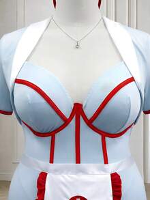Fantasy Costume Fantasy Costume Plus Size Role Play Nurse/Doctor Costume Set: Milk Silk Top + Lingerie Dress + G-String + Apron + Headband + 1 Pair Leg Rings (6pcs) - Multicolor - View 3