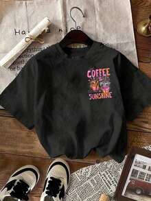 EMERY ROSE Camiseta de mujer "Café con hielo y sol", Camiseta de café con hielo, Amante del café - Negro - Ver 3