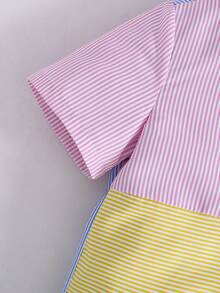 Set di polo a maniche corte e pantaloncini con motivo a blocchi di colore, adatto per ragazzi pre-adolescenti, per la scuola, le vacanze, gli spostamenti, l'uso quotidiano casual, lo sport, primavera/estate - Multicolore - Visualizzare 4