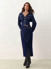 Selenza Women's Fashion Commuter Cropped Denim Jacket - Blue - View 6