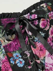 SHEIN MOD Vestido largo de fiesta elegante con cintura ceñida y estampado floral con hombros descubiertos para mujer - Morado - Ver 7