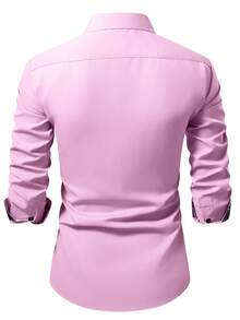 Manfinity Bizformal Men's Polka Dot Pattern Patchwork Long Sleeve Single-Breasted Shirt - Pink - View 2