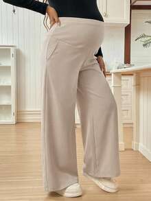SHEIN Maternity Casual Loose Solid Color Wide Leg Pants World Cup Fall - Apricot - View 5
