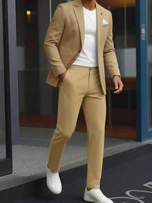 SHEIN Bộ đồ kaki thường ngày cho bé trai tuổi teen, Bộ đồ phong cách quý ông, Thoải mái & Thời trang, Đa năng cho trang phục hàng ngày, Đi học, Đi chơi, Hoạt động ngoài trời, Lễ hội âm nhạc, Tiệc ngày lễ, Kỳ nghỉ hè trên bãi biển, Không khí mùa hè, Lễ hội - Màu Khaki - Xem 2