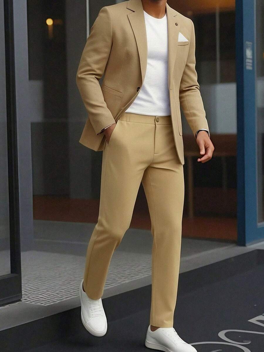 SHEIN Bộ đồ kaki thường ngày cho bé trai tuổi teen, Bộ đồ phong cách quý ông, Thoải mái & Thời trang, Đa năng cho trang phục hàng ngày, Đi học, Đi chơi, Hoạt động ngoài trời, Lễ hội âm nhạc, Tiệc ngày lễ, Kỳ nghỉ hè trên bãi biển, Không khí mùa hè, Lễ hội