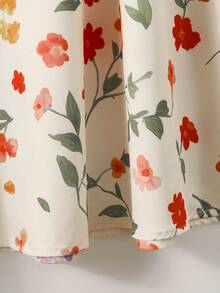 Franclia Falda evasé de cintura alta con estampado floral diminuto al estilo francés de verano, versátil - Albaricoque - Ver 3