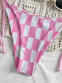 Swim Mod Bộ bikini nữ kẻ caro hai mặt có dây buộc cổ - Nhiều màu - Xem 7