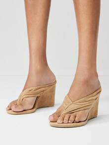 SHUZIA Women's Comfortable, Thong Wedge Sandals - Apricot - View 2