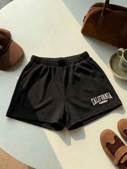 Mujer Shorts casual estilo deportivo tejido acanalado elástico con estampado ajuste relajado cintura elástica sin cuello sin mangas primavera verano uso diario Shorts