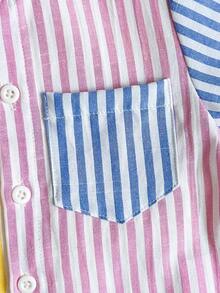 SHEIN 两件套男婴可爱休闲条纹polo衫和松紧腰条纹裤套装，适合生日派对、晚宴、演出、婚礼、婴儿派对等场合。 - 彩色 - 查看 5
