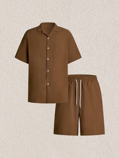 Mercer Haus 男士夏季两件套套装，轻盈透气的亚麻衬衫和抽绳短裤，复古绅士风格休闲沙滩婚礼派对度假旅行装，父亲节送给丈夫、爸爸、男友的礼物，舒适百搭