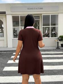 Muchica 大码女式休闲撞色领连衣裙 - 彩色 - 查看 2