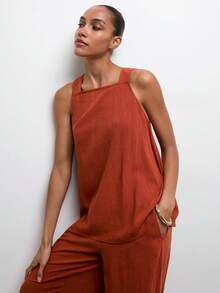 Maija 女士纯色两件套：无袖背心和阔腿裤 - 鏽棕色 - 查看 7