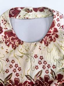 Sweetra Plus Size Elegant Vintage A-Line Jacquard Puff Dress, Spring/Summer - Red - View 6