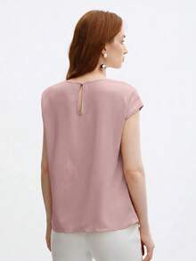 BizChic Áo sơ mi satin dáng rộng tay loe dành cho nữ, thanh lịch và đa năng, phù hợp cho các dịp lãng mạn thành thị, các sự kiện trang trọng, du lịch, dự đám cưới, sinh nhật, công sở thường ngày, hẹn hò, sân bay, đi học, và trang phục công sở. - Hồng - Xem 8