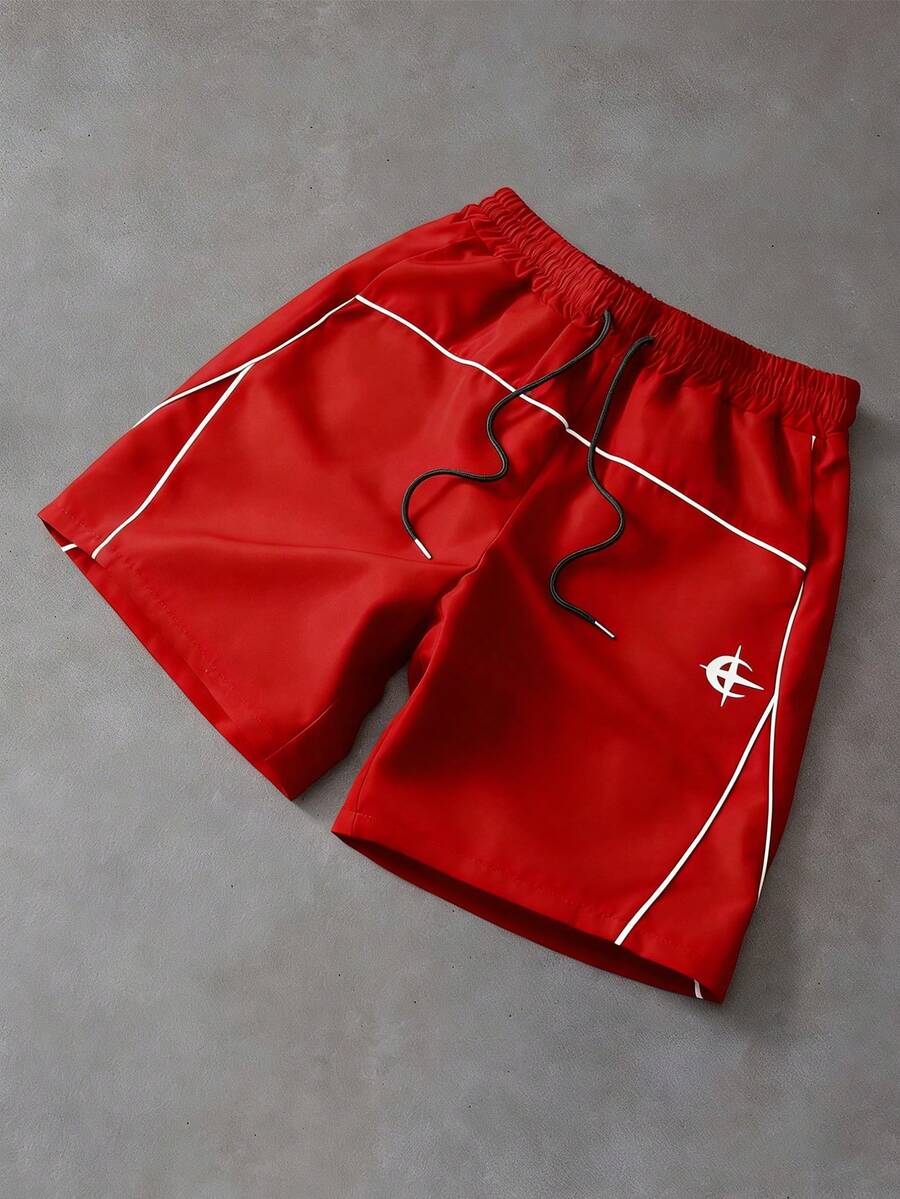 PAVTROS Quần short nam mùa hè kiểu dáng thường ngày, in hình ngôi sao, có dây rút ở eo. - Đỏ - Xem 1