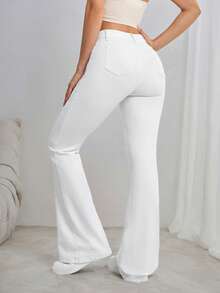 SHEIN Tall Quần jean ống loe hàng ngày có túi dành cho nữ - trắng - Xem 2