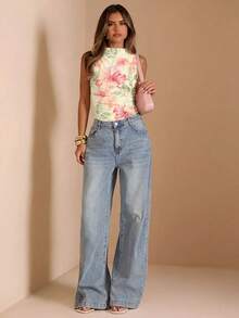 SHEIN BAE Áo liền thân không tay cổ đứng xếp ly dành cho nữ mùa thu - Nhiều màu - Xem 5