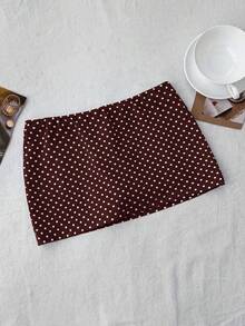 SHEIN Tween Girl White Polka Dot Skirt With Built-In Shorts - Coffee Brown - View 2