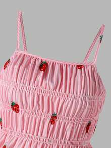 SHEIN Sparklyn Girls Striped Bow Camisole Top And Straight Leg Pants Summer Vacation Outfit - Pink - View 5