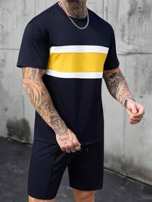 Manfinity Homme Bộ áo thun nam màu xanh hải quân mùa xuân/hè dành cho người trưởng thành. - Nhiều màu - Xem 1