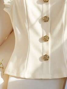 GlowEve 女士夏季纽扣设计方领短袖T恤 - 杏色 - 查看 4