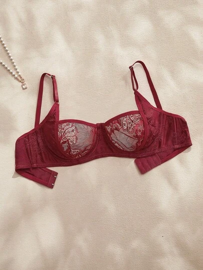 Charlaine 1 pieza Sujetador con aros de color vino tinto para mujer