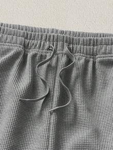 Mercer Haus Men's Lightweight Solid Color Polyester Waffle Pants, Spring/Summer - Light Grey - View 3