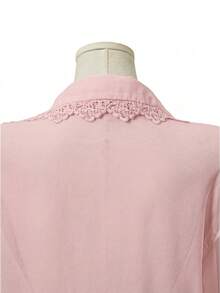 EMERY ROSE Women's Elegant Single-Breasted Lace Patchwork Long Sleeve Blouse, Suitable For Work And Business - Pink - View 5