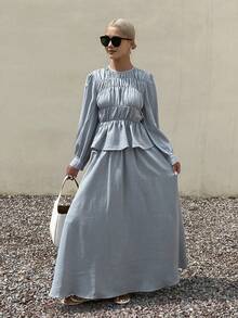 DAZY Bộ đồ nữ dáng rộng, thanh lịch gồm áo pull và chân váy dài, thích hợp cho mùa xuân/hè. - Màu be - Xem 3