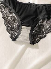 SHEIN 女士蕾丝性感钢圈文胸内裤套装 - 黑色 - 查看 6