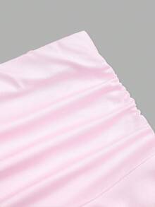 Sweetra Large Size Women's Blush Pink Summer Elegant Formal Wedding Guest Set,Antique Bronze Metal Floral Sloping Shoulder Camisole & Pleated Layered Skirt - Pink - View 5