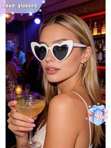 10pcs Cute And Interesting Heart-Shaped Decorative Fashion Glasses For Both Men And Women, Suitable For Wedding Parties, Dance Parties, Etc., In White Color, Christmas - Multicolor - View 9