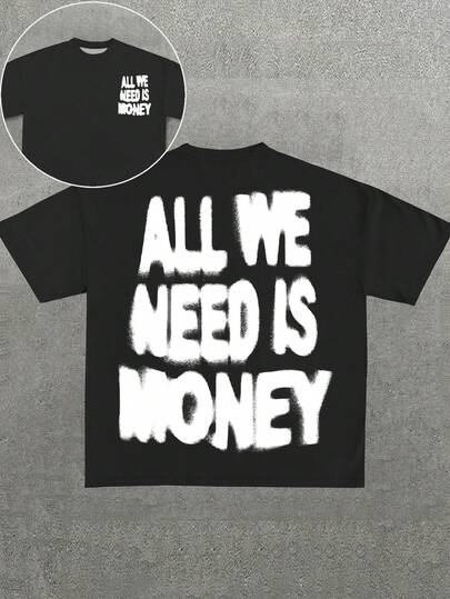 Glimmora 男士标准尺码休闲标语印花短袖T恤