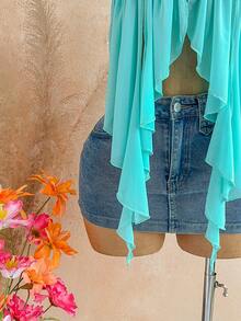 Soleia Women's Vacation Asymmetric Hem Halter Neck Camisole In Light Blue - Baby Blue - View 4