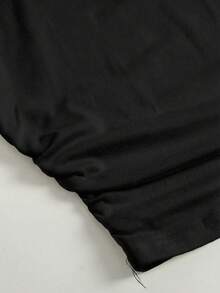 SHEIN Teen Girl/Teen Girls' Ribbed Crew Neck Short Sleeve Cropped Casual T-Shirt - Black - View 7