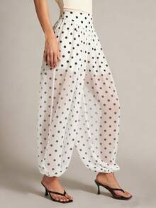 Hauture 高腰宽松波点灯笼裤，女士休闲裤，春夏款 - 白色 - 查看 2