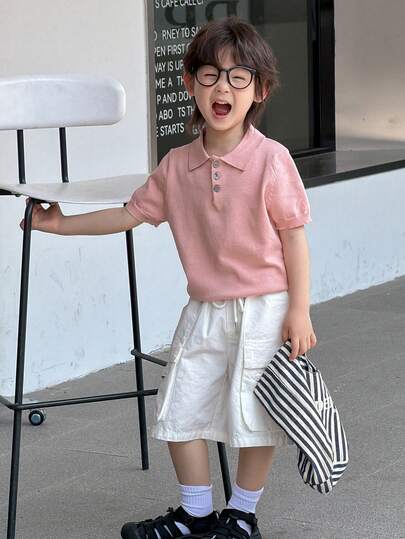 Dazy Kids Áo polo tay ngắn màu trơn phong cách thường ngày dành cho bé trai