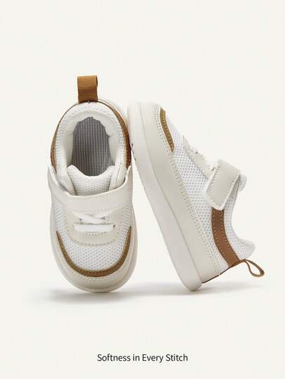 Cozy Pixies Four Seasons Fashion Mesh Breathable Baby Sneakers Comfortable, Non-Slip, Wear-Resistant And Lightweight Foreign Style Brown And White Splicing Casual Versatile Children's Fun Cute Baby Toddler Shoes