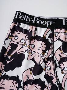 Betty Boop x SHEIN 女童弹力腰带休闲舒适平角短裤 - 黑色 - 查看 3
